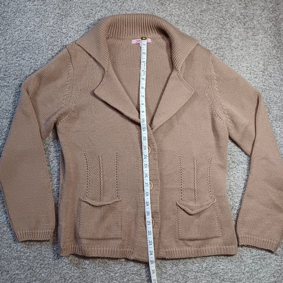 Hekla & Co Cardigan Sweater Women's XL Tan Merino Wool Preppy Academia Knit - Picture 5 of 8